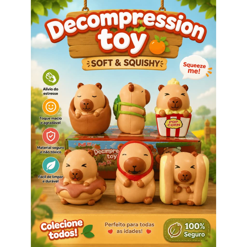 Taba Brinquedo Squishy Capivara Anti Estresse Fofinha Macia Colecionável