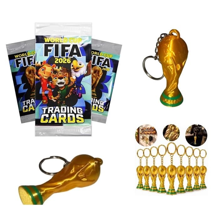 Kit 1 Chaveiro + 3 Pacotinhos 4 Cards em Cada Copa do Mundo 2026
