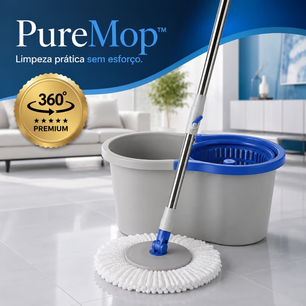 PureMop™ Mop Giratório 360° Com Balde Duplo Limpeza Prática Premium