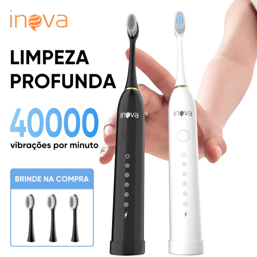 INOVA Escova De Dentes Elétrica Limpeza Com 4 Cabeças Profissional Inteligente IPX7 À Prova D'água
