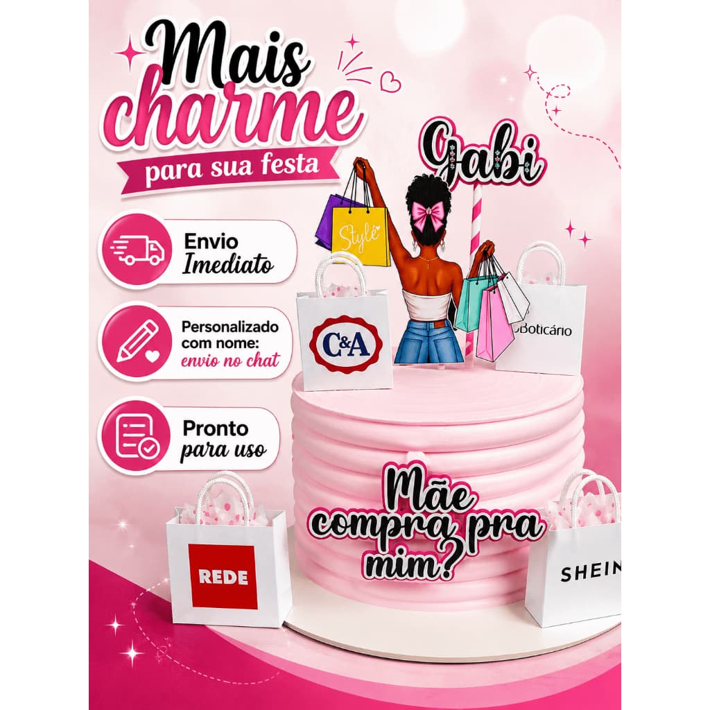 Topo/Topper de bolo personalizado Premium Mãe compra pra mim, Rainha da shopee, Rainha das Compras