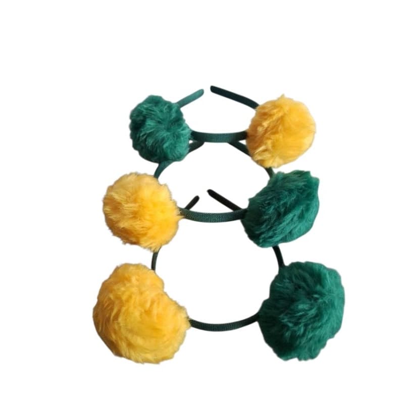 3 Tiaras Com Pompom Verde e Amarelo Adulto e infantil