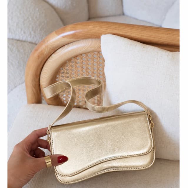 Bolsa Luxo De Ombro Baguete Metalizada Festa Elegante Exclusiva Look Chique