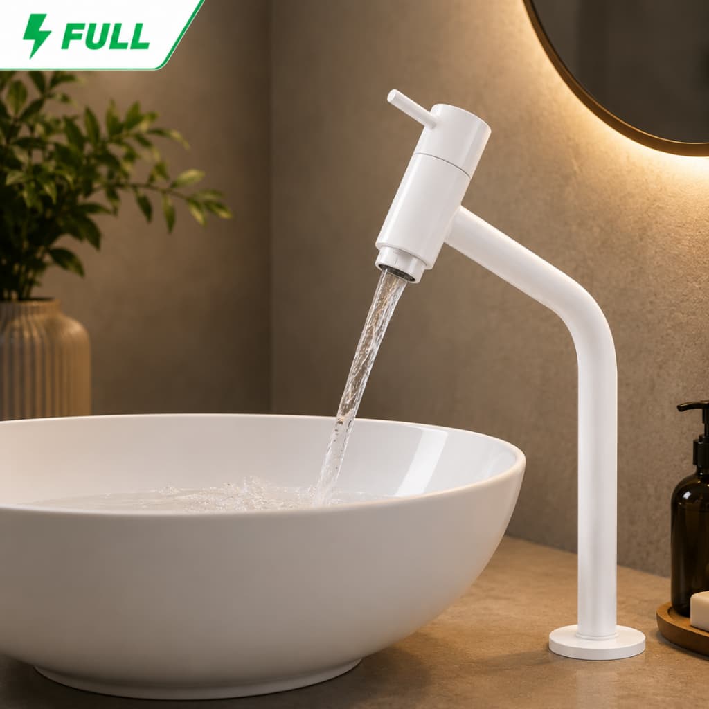 Torneira Lavatório Luxo ABS Branca Bancada Banheiro Alta Cuba Lavabo Link