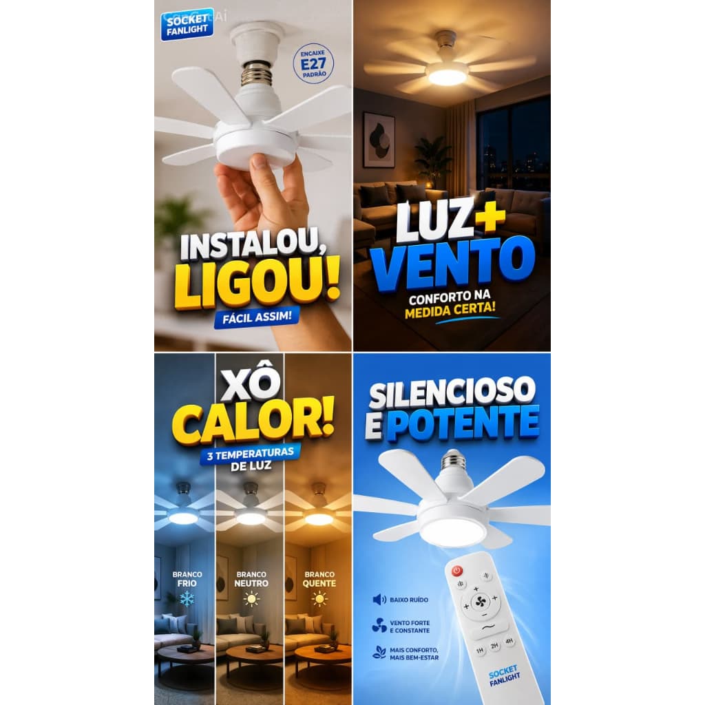 Mini Ventilador de Teto Super Silencioso - 60W