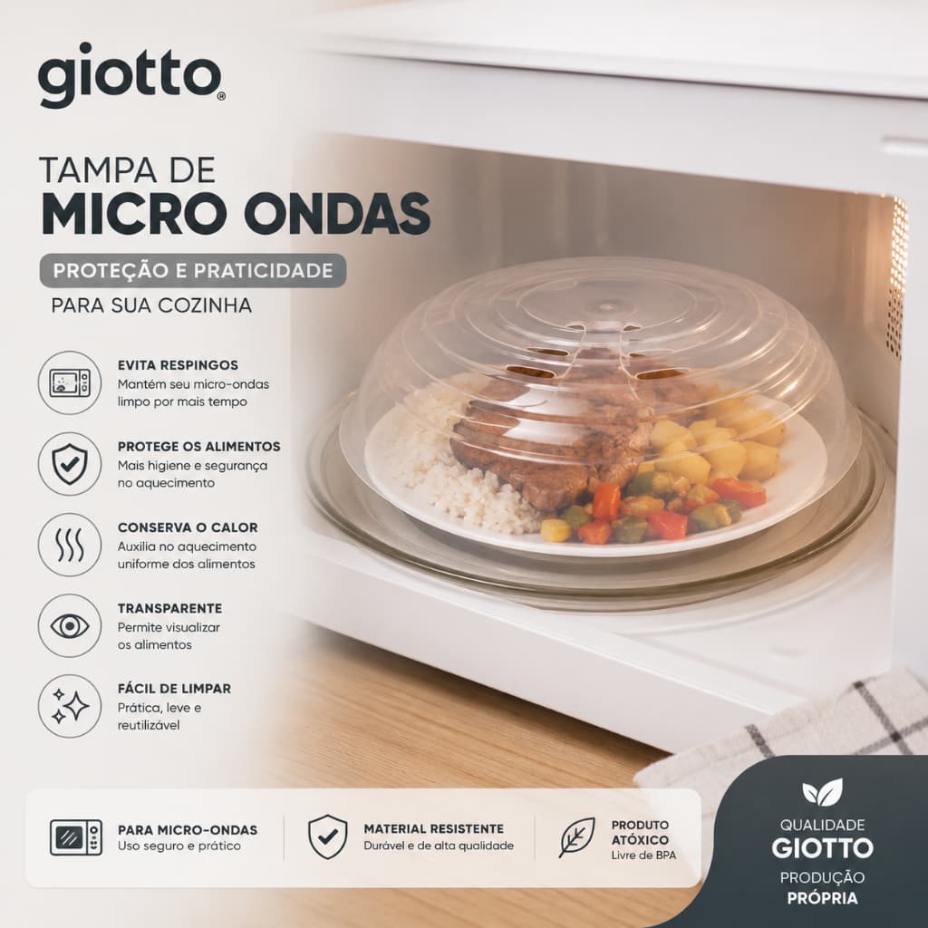 Tampa de Micro Ondas Transparente Protetor Anti Respingo Cozinha Aquecer Giotto