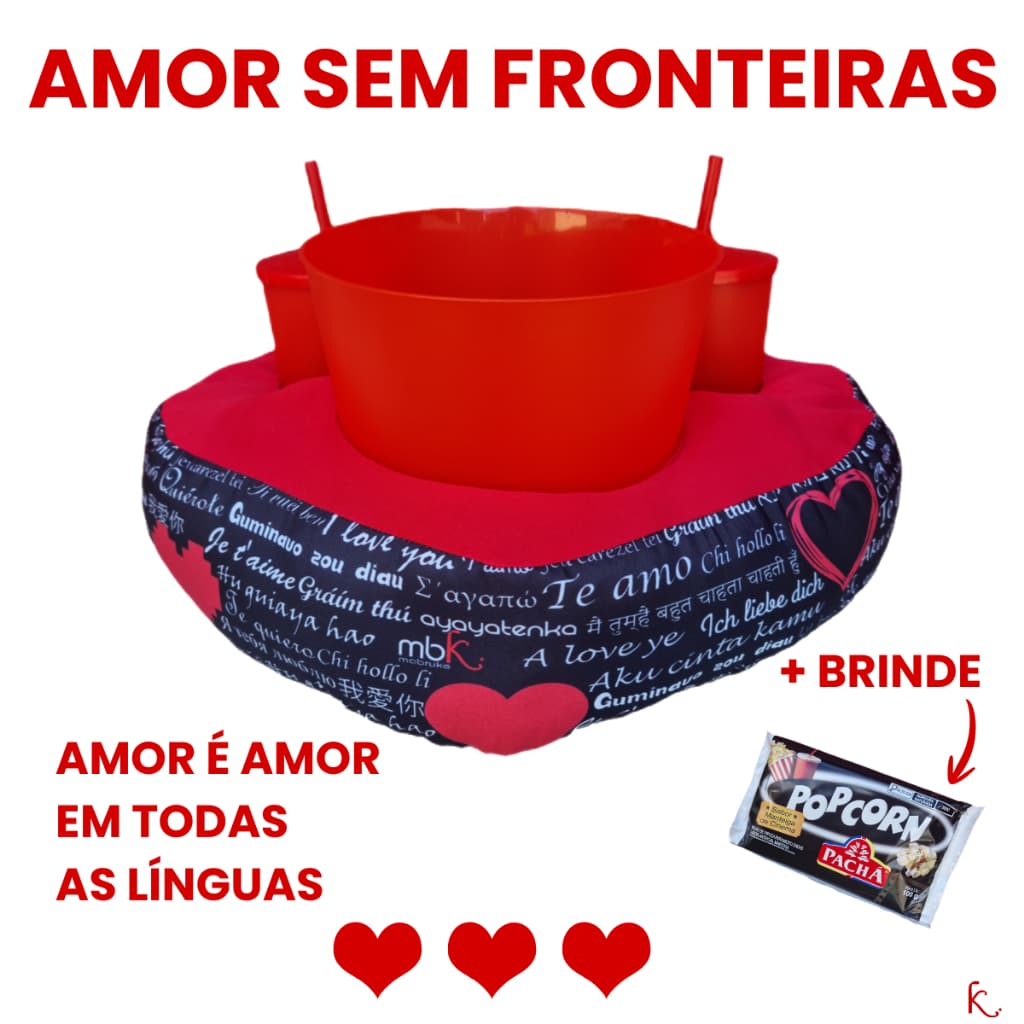 Kit Pipoca Casal Dia dos Namorados AMOR EM TODAS AS LINGUAS Presente Perfeito Cinema em Casa + Brinde