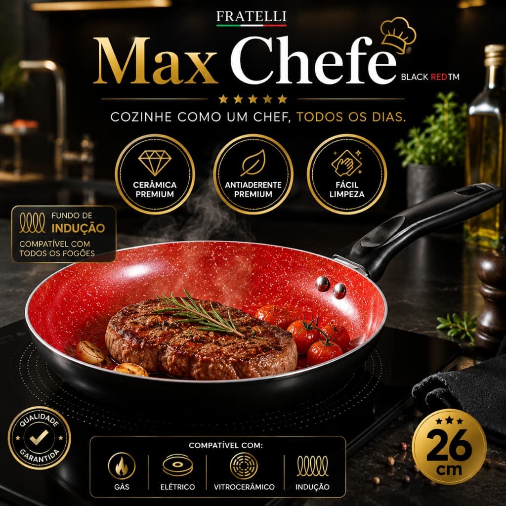 Frigideira Cerâmica Antiaderente 26cm Cozinha Saudável Fácil Limpeza Uniforme