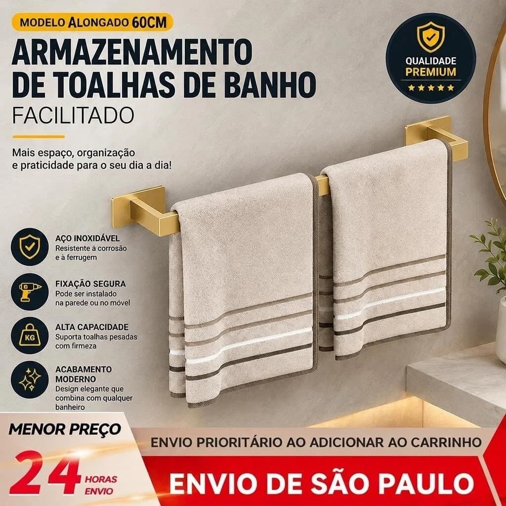 BAIERDI Conjunto Acessórios Banheiro 4 Peças Aço Inoxidável Acabamento Dourado Escovado