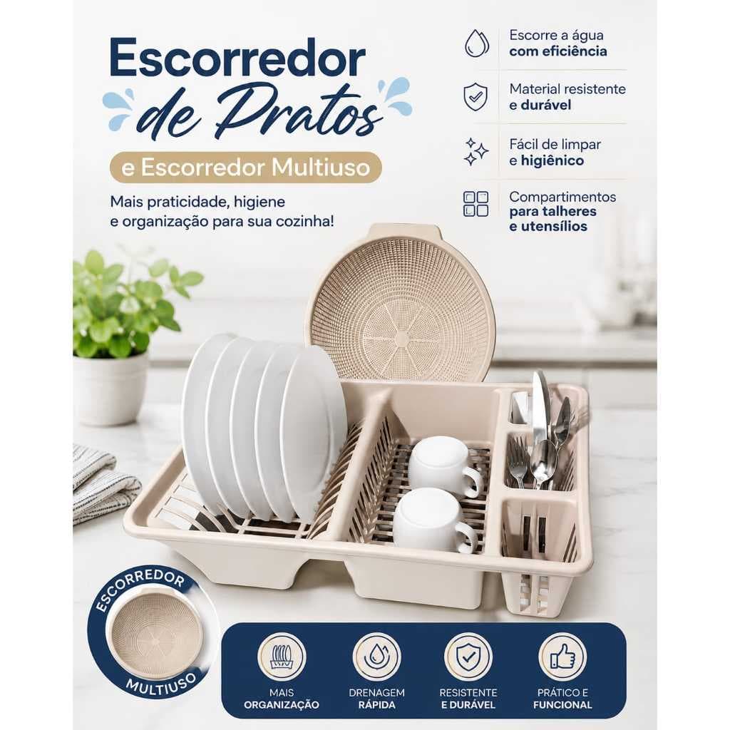 Kit Escorredor de Pratos e de Cesto Multiuso