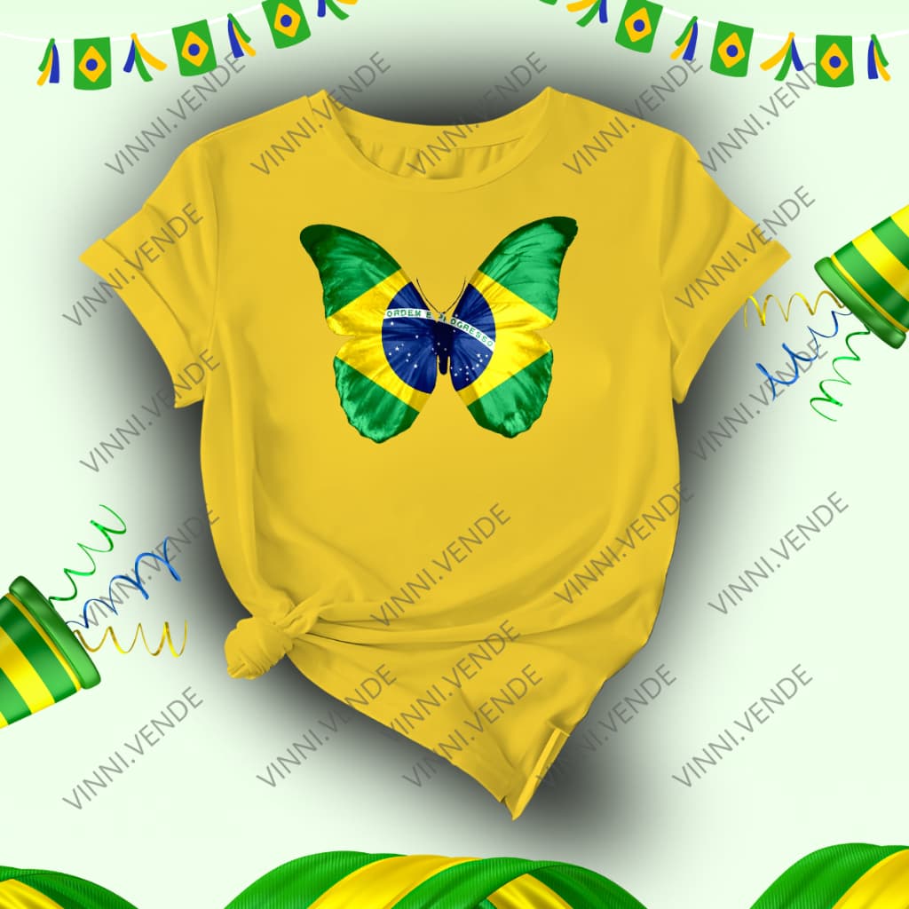 Camiseta Feminina Borboleta Bandeira Do Brasil Tendência Adulto Infantil Kids Blusa 100% Algodão Envio Rápido Lançamento