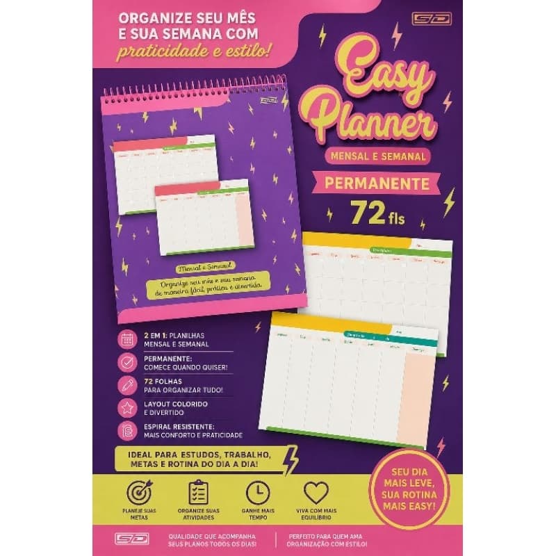 Easy Planner Mensal e Semanal Permanente 72 fls