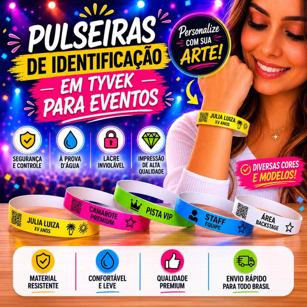 200 Pulseira Personalizada Eventos Baladas Identificação Criança Altismo Shows Aniversário Casamento