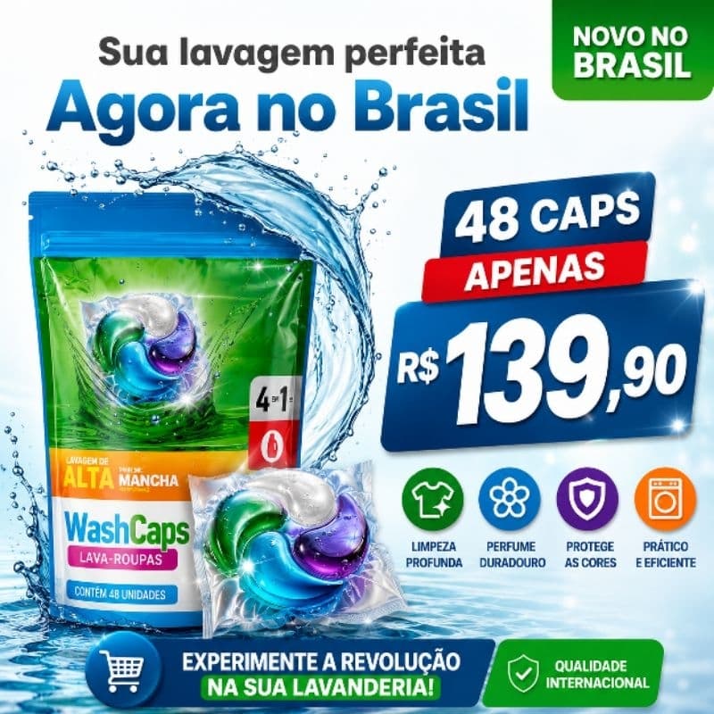 Lava Roupas 4 em 1, Wash Caps o mais completo e perfumado do Brasil, melhor resultado com economia e perfume!