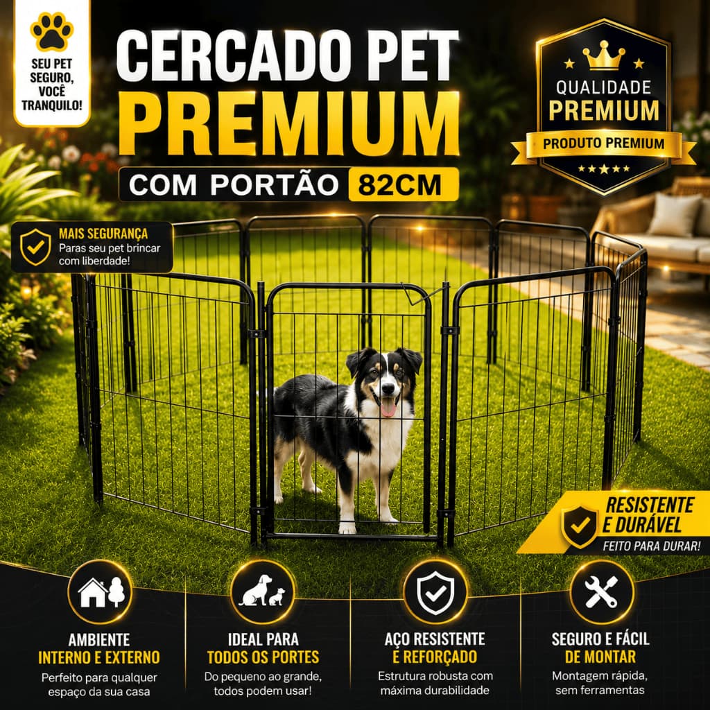Cercado Pet 82cm com Portão • Modular 2 a 10 Módulos • Grade de Segurança para Cachorro e Crianças