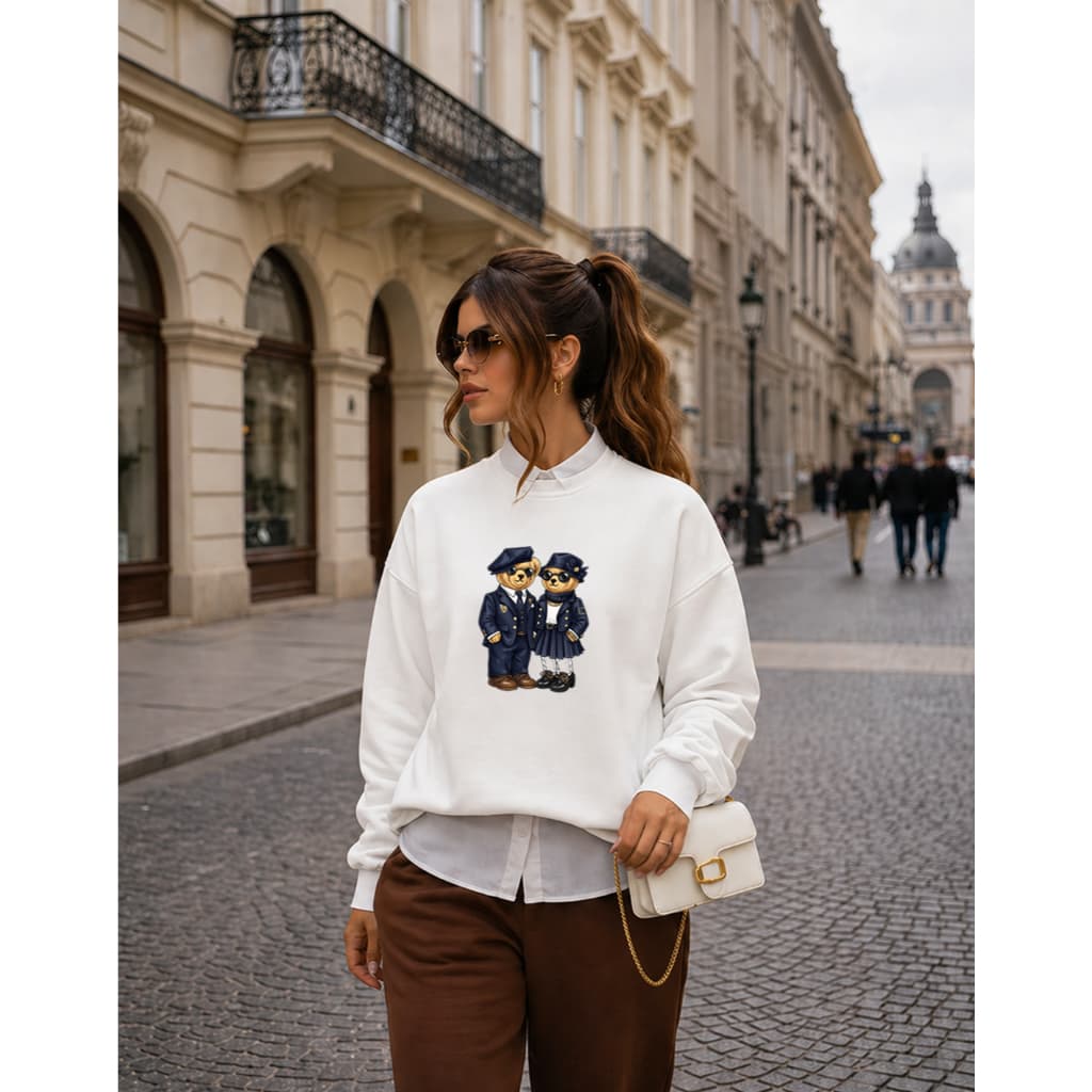 Moletom Feminino Gola Redonda Urso Polo Casal Inverno Moda Blogueira