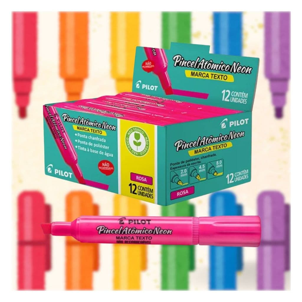 Pincel Atômico Neon Rosa Caixa Com 12Uni - Pilot
