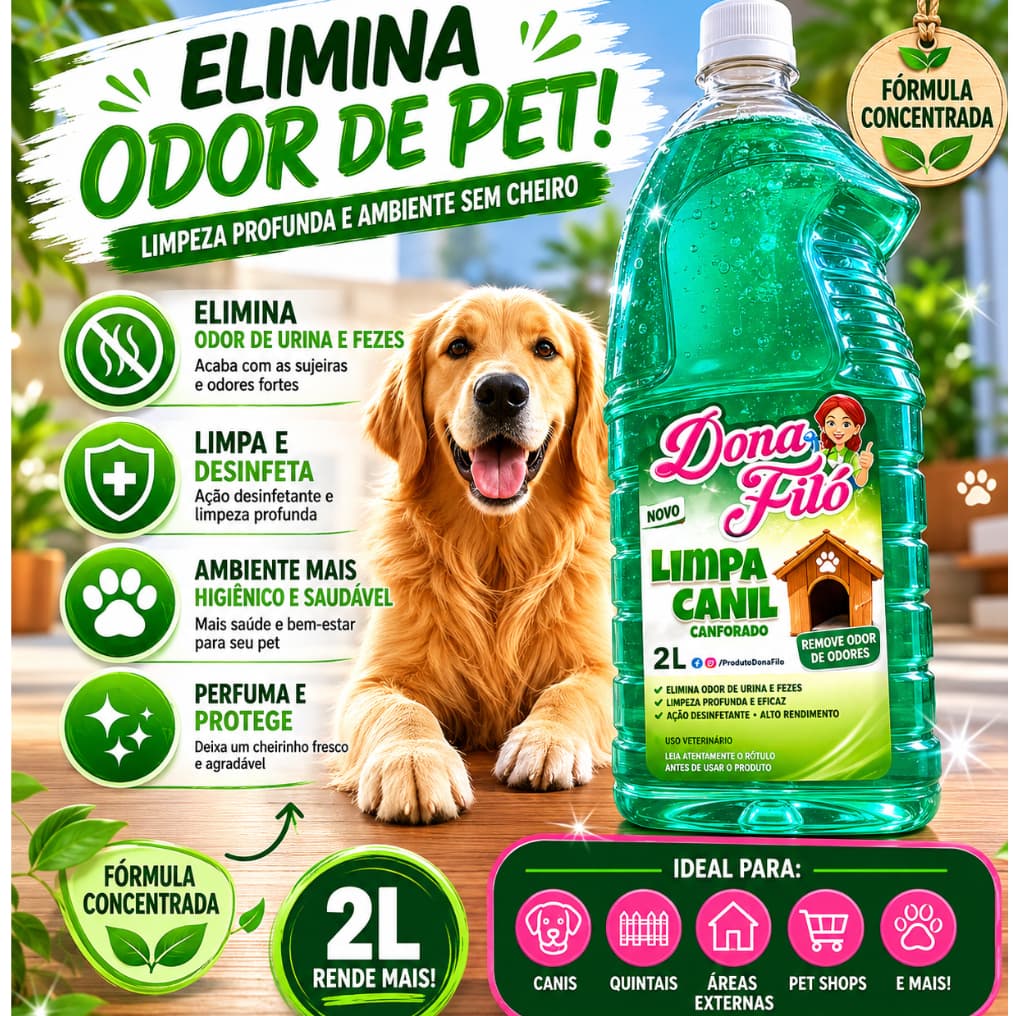 Limpa Canil Canforado Elimina Odores Concentrado Caes e Gatos