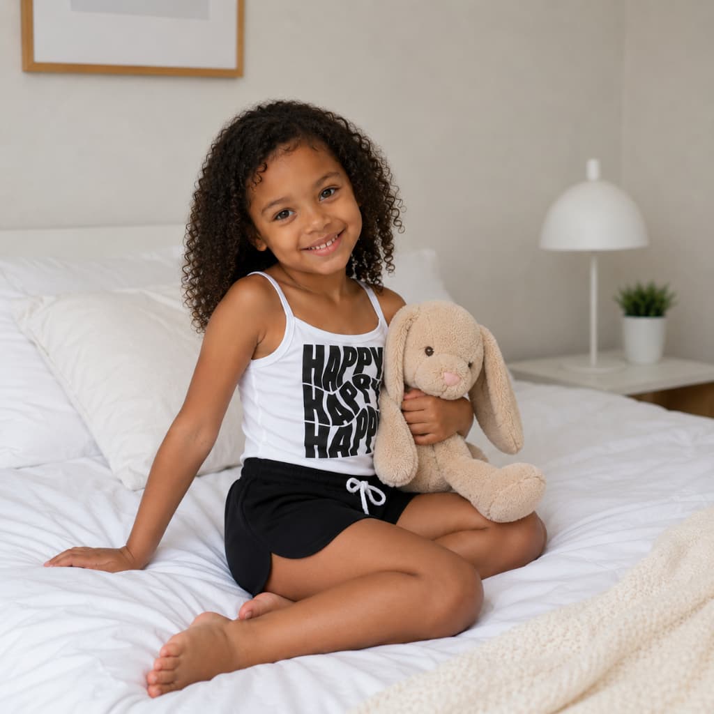 Pijama Feminino Infantil Baby Doll Happy Happy Shorts Preto
