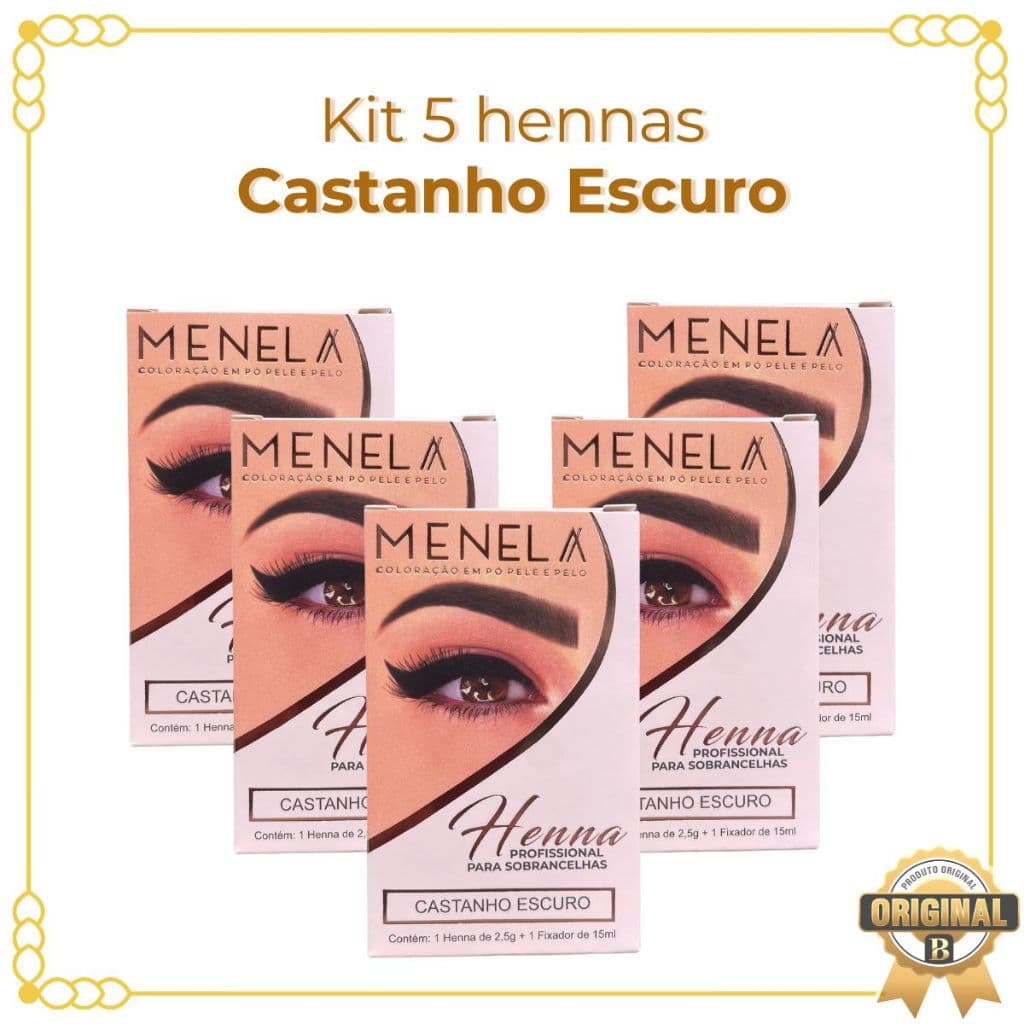 Kit 5 Hennas Castanho Escuro Para Design De Sobrancelhas Menela