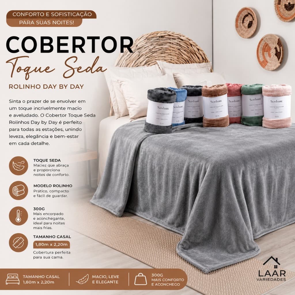 Cobertor Manta Para Casal Solteiro Tamanho 1,80M X 2,20M 300g Toque De Seda Super Soft Antialérgico