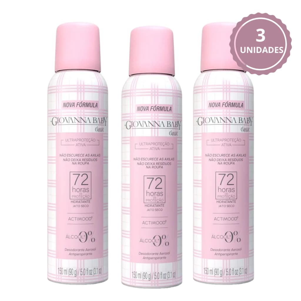Kit 3un Desodorante Aerosol Antitranspirante Giovanna Baby 150ml Classic