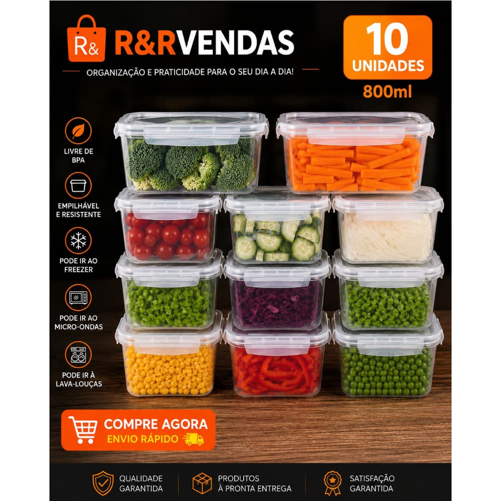 Kit Marmita 800ml com Travas Laterais Para Organizar Alimentos