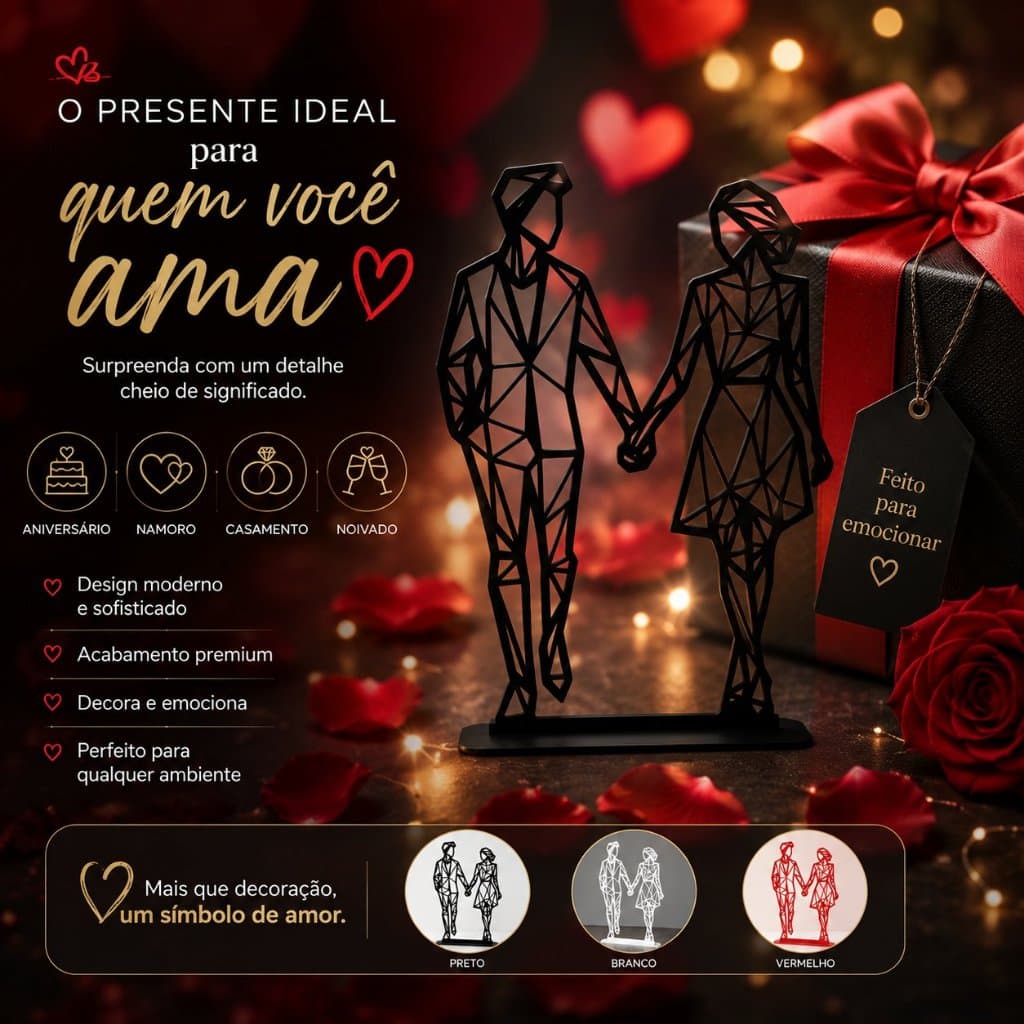 Escultura Casal Decorativa Moderna Minimalista Enfeite Romântico Mesa Sala Quarto Presente Namorados