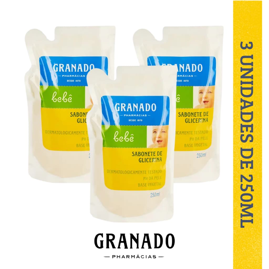 Kit 3 Refil Sabonete Líquido Granado Bebê Glicerina Tradicional 250ml