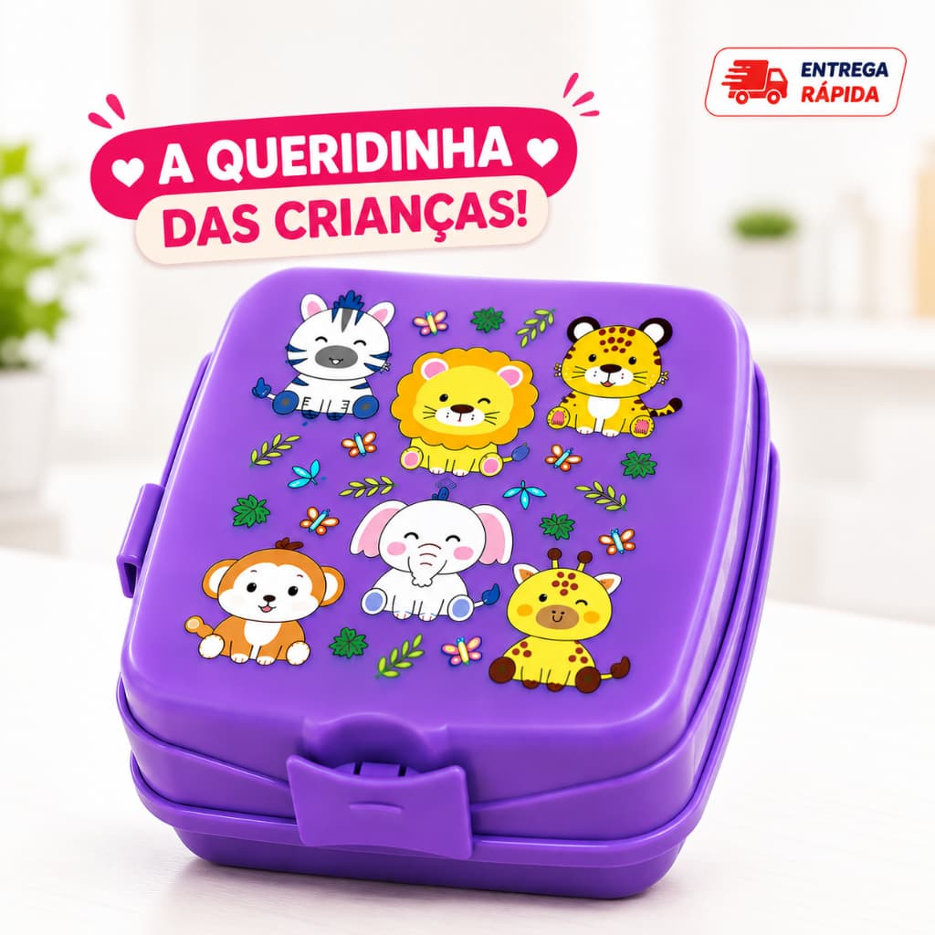 Lancheira Infantil Dupla com Divisórias Marmita Escolar Porta Lanche Criança Animais Safari Capivara