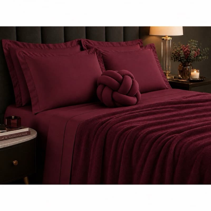 Kit Jogo de Cama casal 3 Peças Fronhas com Abas, Manta Macia Casal, Almofada Nó Promoção para o frio e inverno