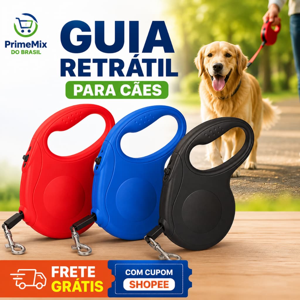 Guia Retratil Passeio Cachorro Trava Seguranca Cabo Ergonomico 3 e 5 Metros Duravel