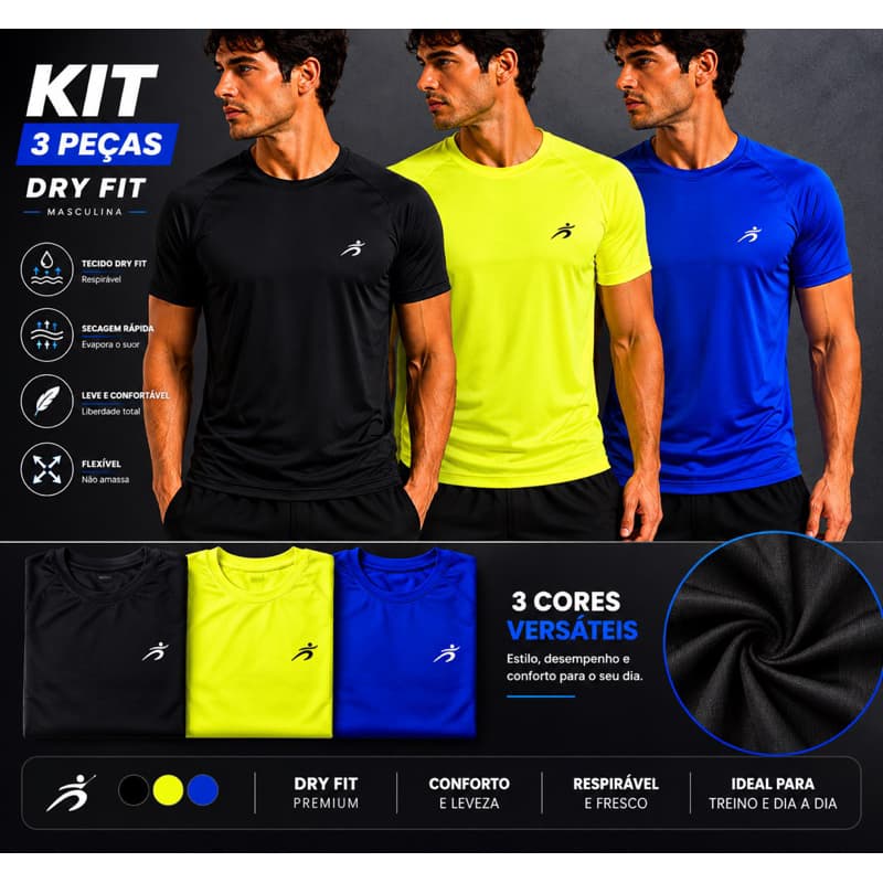Kit 3 Camisetas Dryfit Masculina Academia Treino Preço de Fábrica