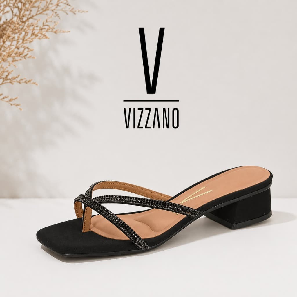 Tamanco Vizzano Preto Com Brilho Salto 4cm