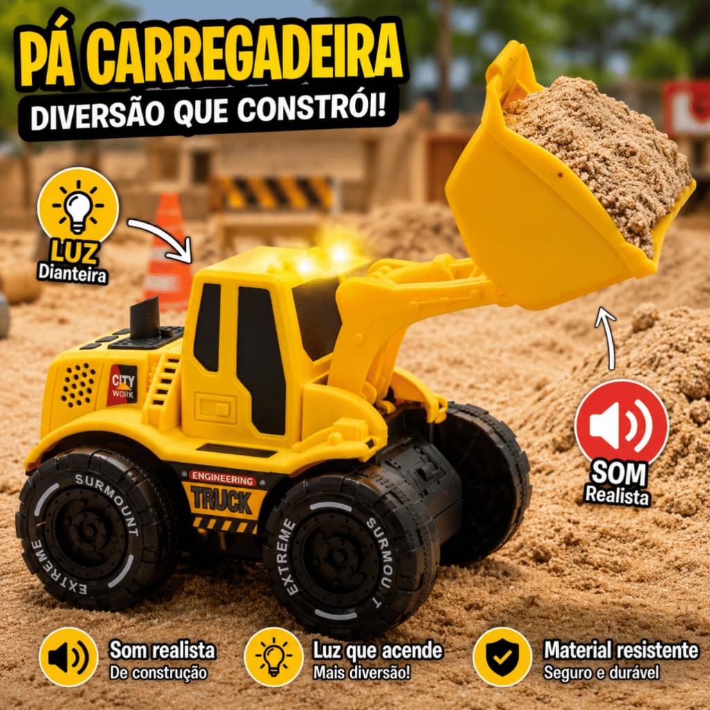 Trator Pá Carregadeira com Luzes e Sons Brinquedo Infantil de Fricção Presente dia das Crianças