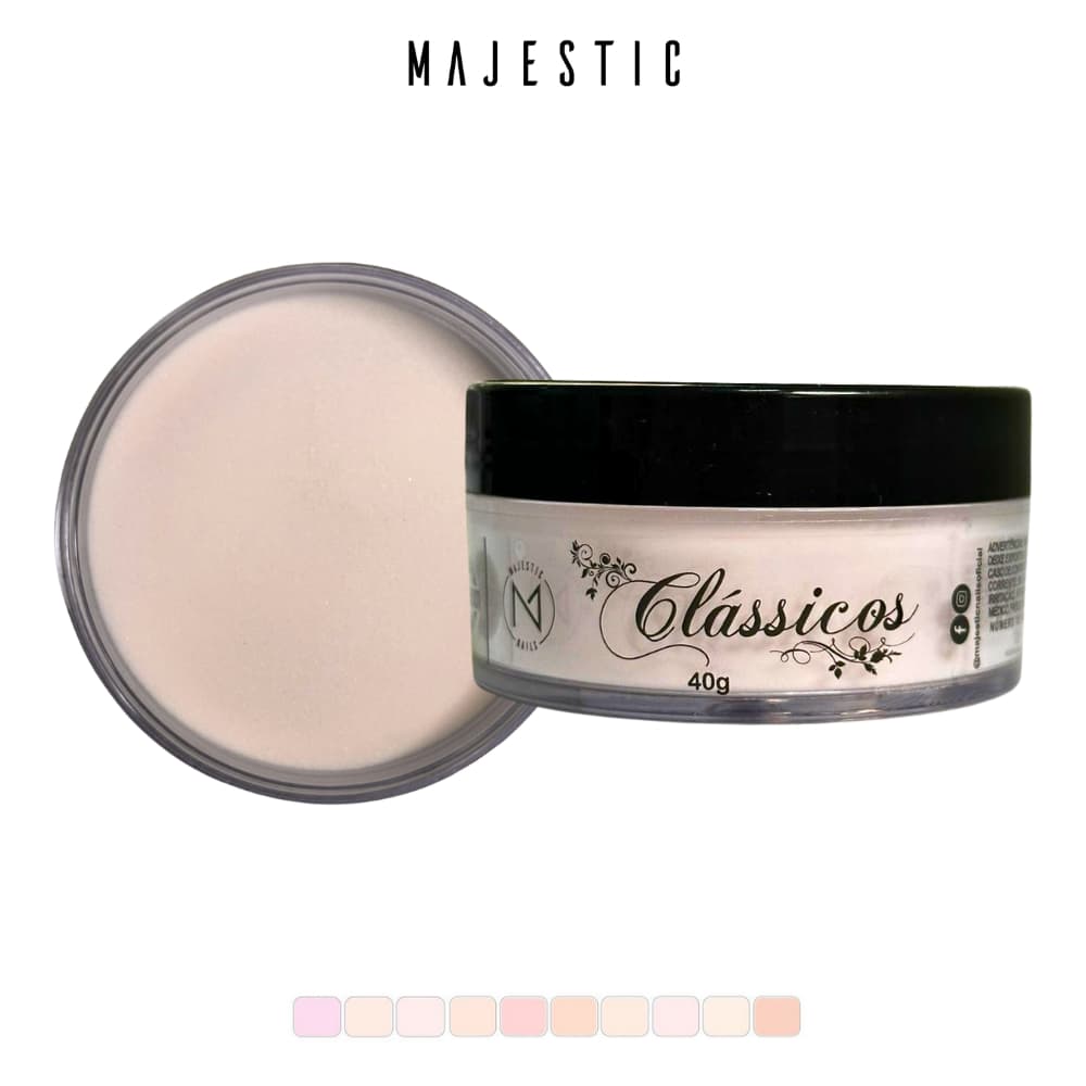 Pó acrílico CLÁSSICOS (Nude Rosê Branco Brilho) Alongamento Majestic Nails