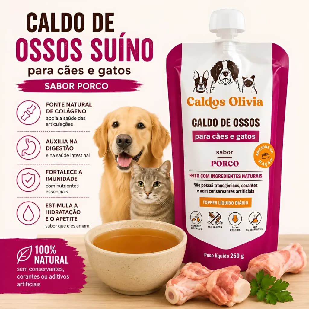 Caldo De Ossos Suíno Para Cães E Gatos Olivia Natural Palatabilizante De Ração