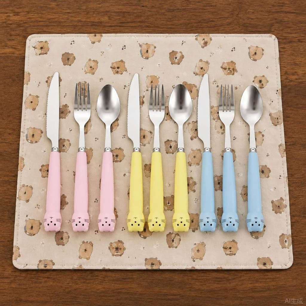 Conjunto de talheres de 3 peças com formato de animais fofos (colher, faca, garfo) - SMILE LIFE 58 -