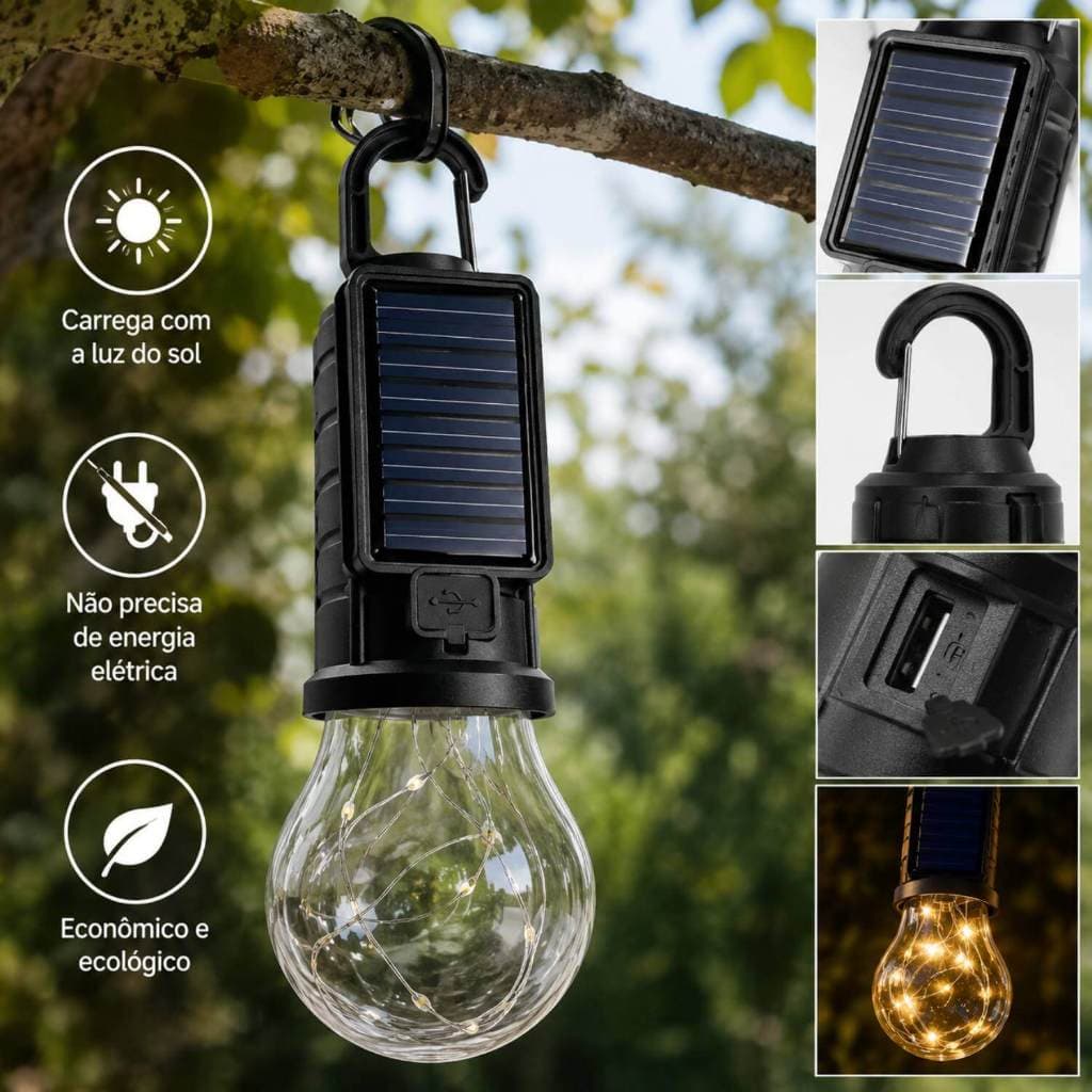 Lâmpada Led Recarregável Solar Acampamento Pesca Festa