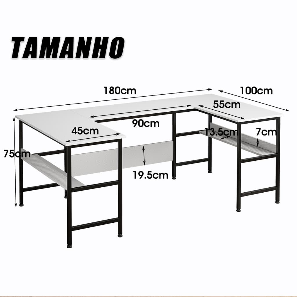 Mesa de Trabalho em L Grande para Home Office, Escrivaninha Mesa Office Estilo Industrial,3 Lados, para Jogos e Estudo