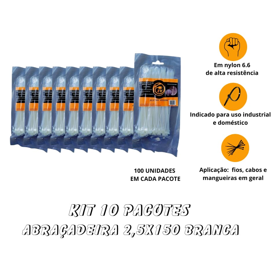 10 pacotes de ABRAÇADEIRA de nylon 2,5x150 branca