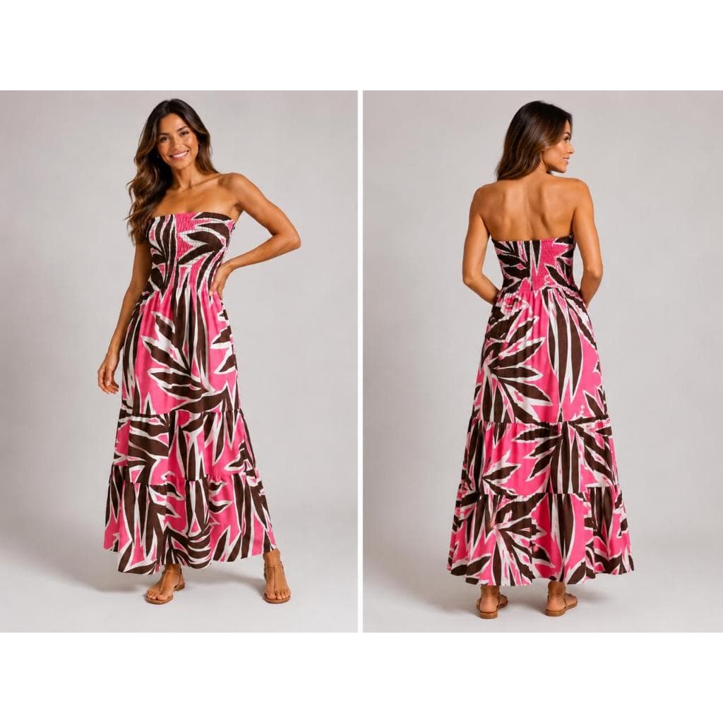 VESTIDO TOMARA QUE CAIA ESTAMPADO  C LASTEX LONGO VERAO