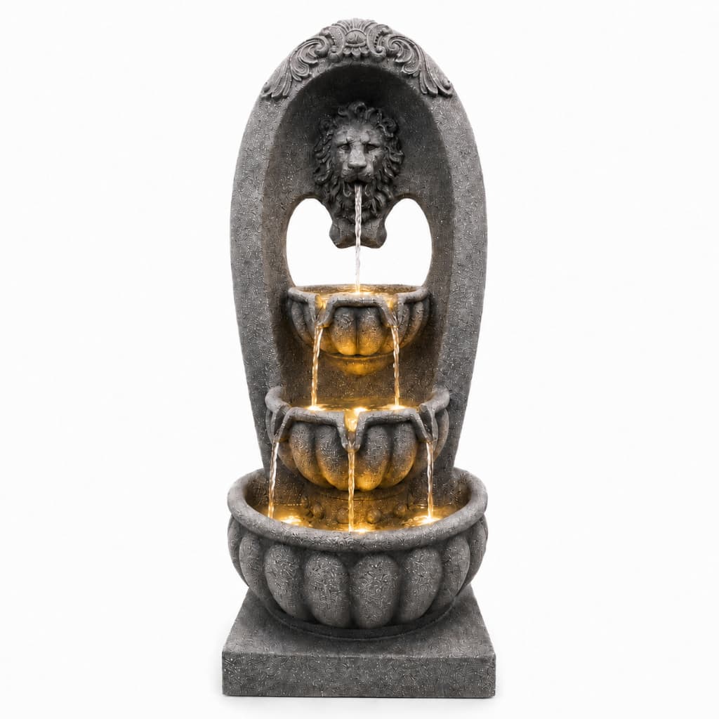 Fonte Cascata Leão Grande para Jardim Decoração de Luxo Elegante Rústica Som Ambiente Relaxante