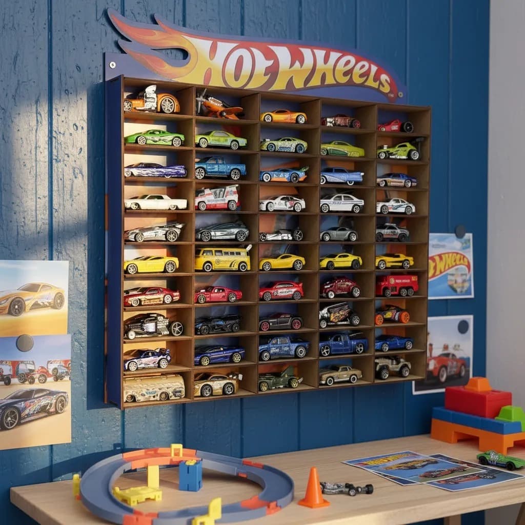 Expositor Porta Carrinhos Hotwheels 50 Lugares Prateleira Suporte Organizador Adesivado Mdf