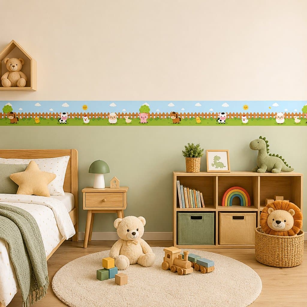 Faixa Decorativa Adesiva Fazendinha em Vinil para Parede Infantil