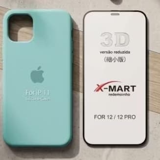kit Capinha+Película iPhone 11 - Capa Silicone+ Película de vidro temperado 3D.
