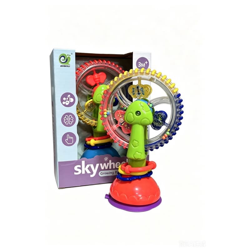 Brinquedo Roda Gigante Rotativa Sensorial de 3 Cores com Ventosa Brinquedos Chocalho Para Bebê
