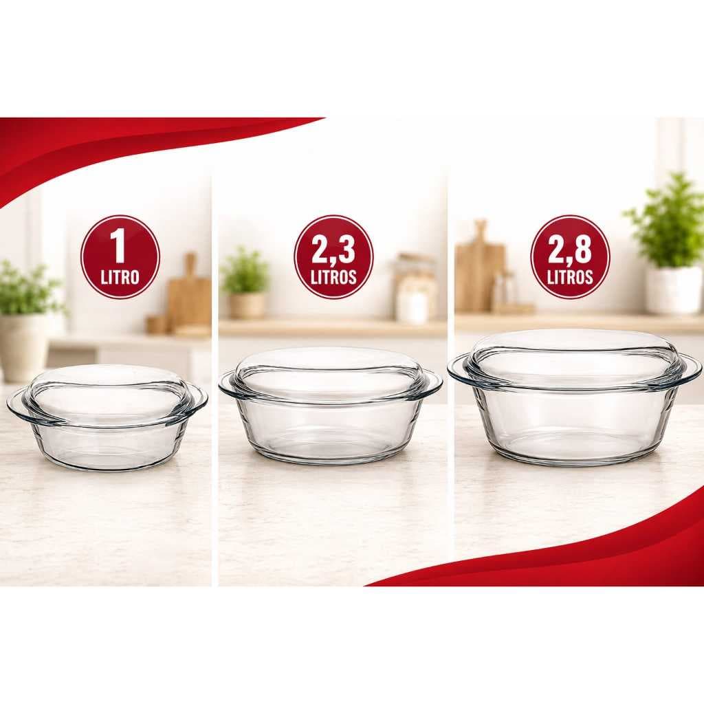 Assadeira Terrina Marinex 1Litro,2,3 Litros e 2,8 Litros com tampa Refrataria Travessa