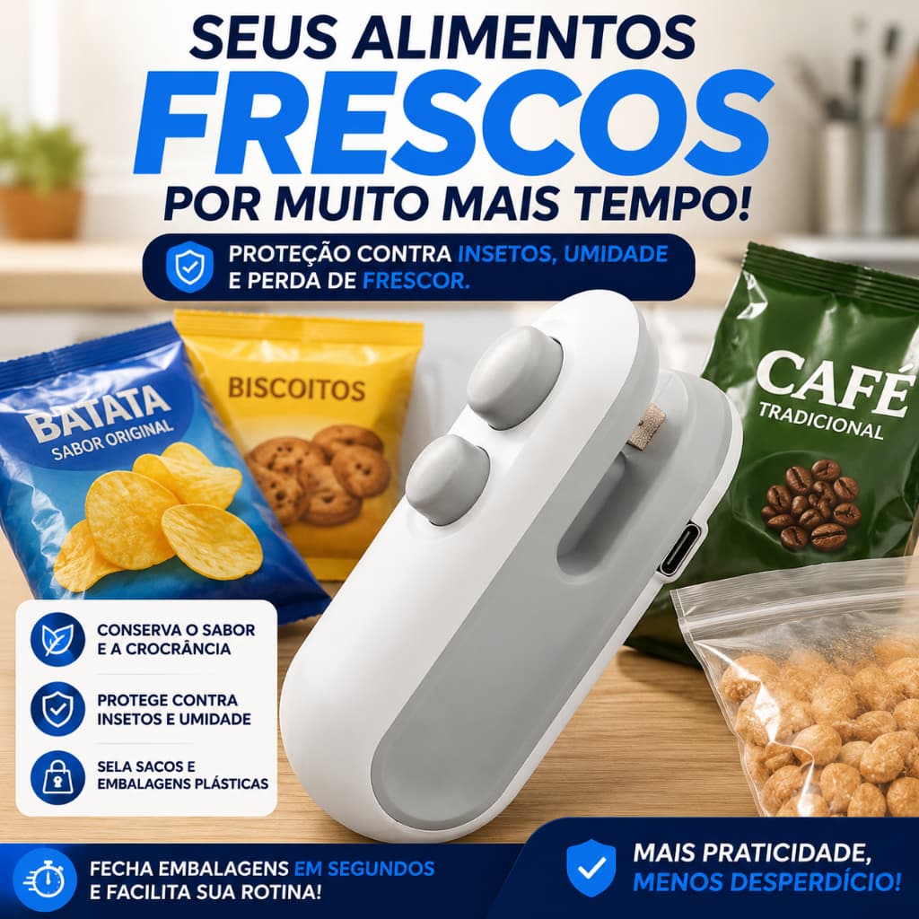 Mini Seladora de Embalagens USB Portátil Para Sacos Plásticos Conserva Alimentos Recarregável