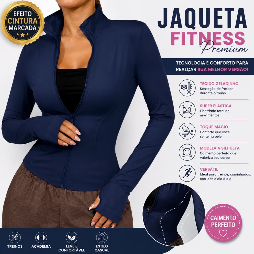 Jaqueta Academia Feminina Importada Modelagem Anatômica Efeito Ampulheta fitness Manga Longa Premium Confortável